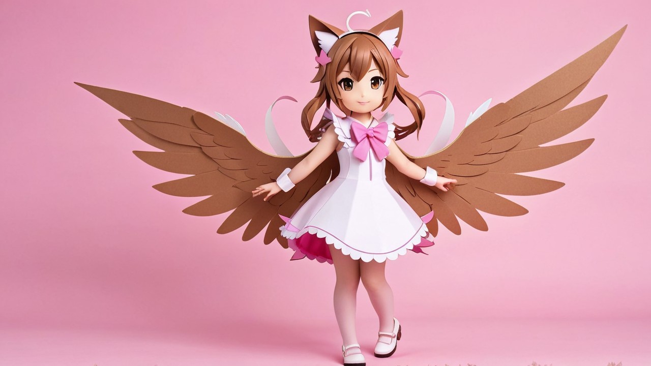 Charming Girl Figure with Stylized Wings and Bow Dress