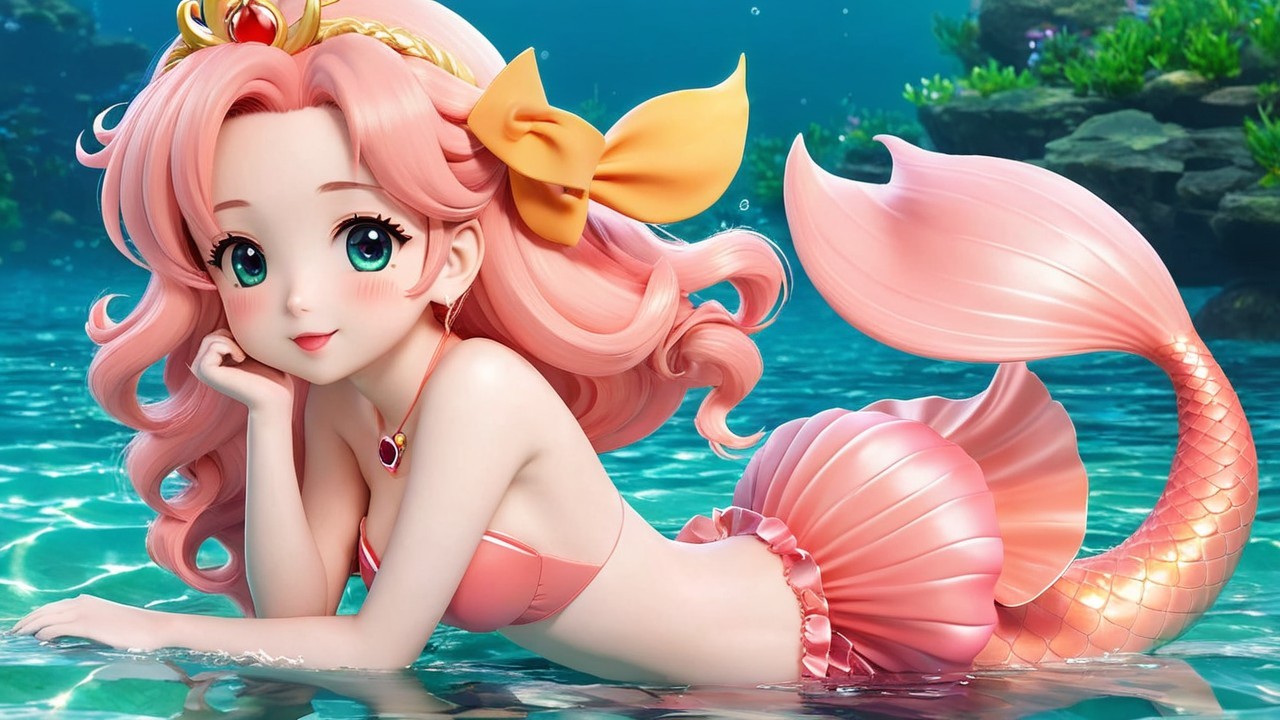 Whimsical Underwater Scene with Mermaid and Tail