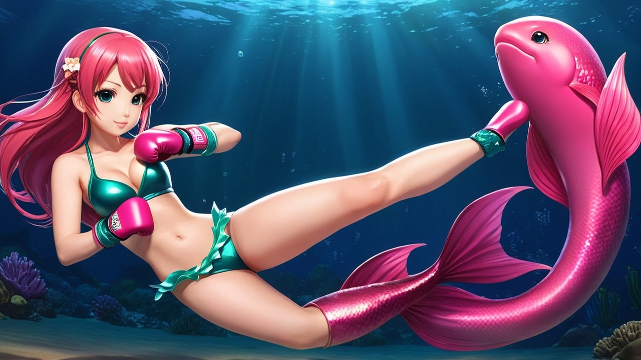 Underwater Scene with Female Character and Fish