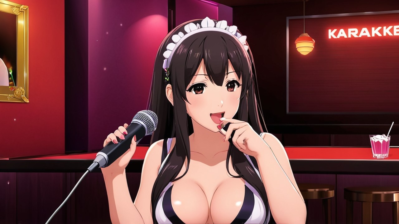Stylized Character in Maid Outfit on Stage