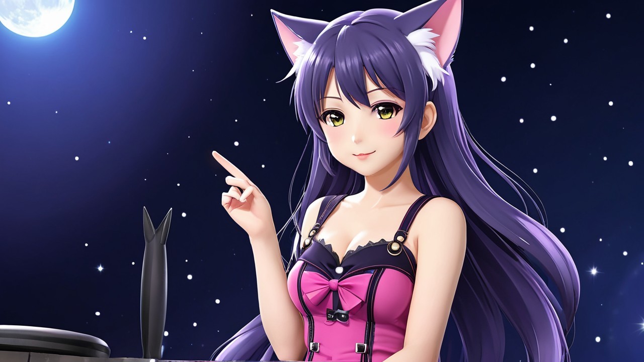 Female Character with Purple Hair and Cat Ears