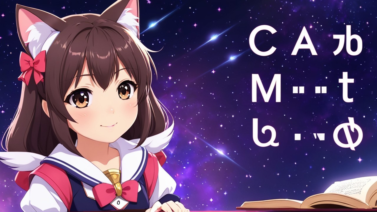 Cheerful Anime Character with Cat Ears in Cosmic Scene