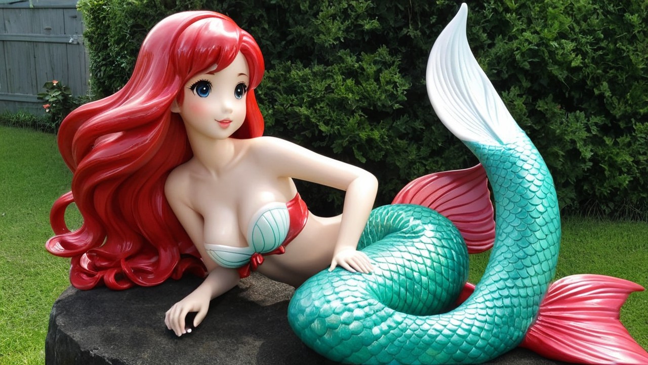 Whimsical Mermaid Statue with Red Hair and Green Tail