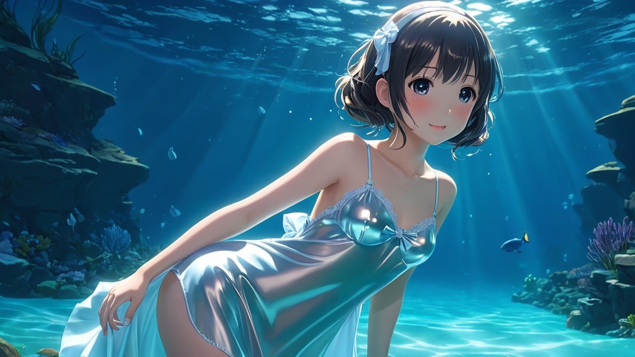 Underwater Scene of a Girl in a Silver Dress