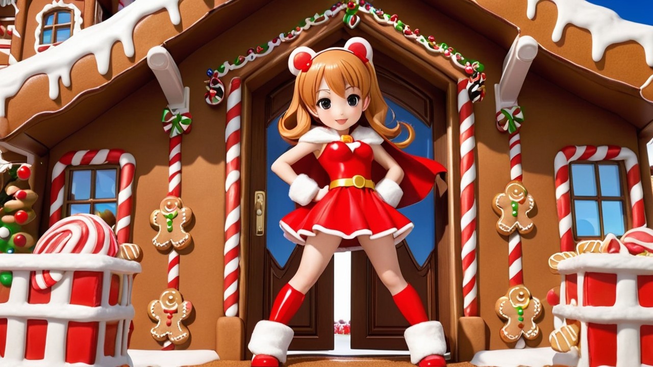 Cheerful Character by Whimsical Gingerbread House