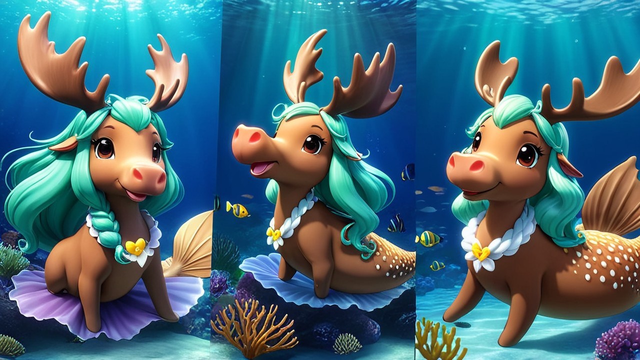 Whimsical Underwater Scene with Cartoonish Mermaid