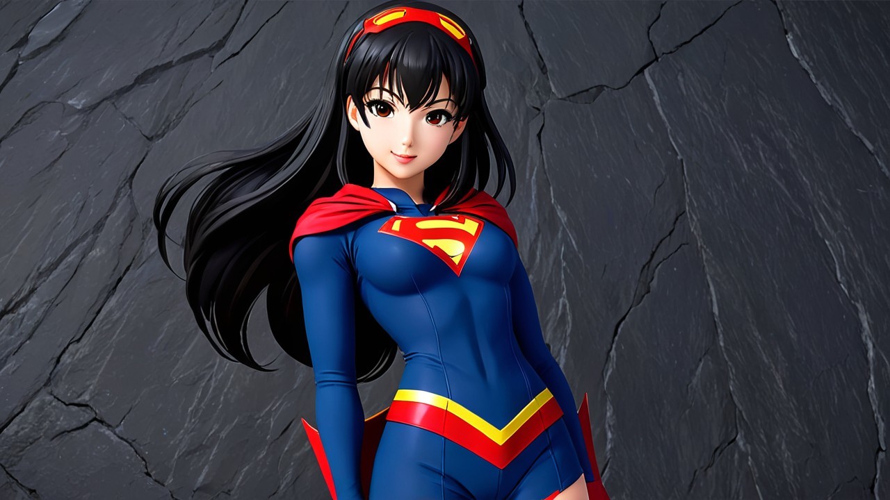 Female superhero in classic comic book style costume