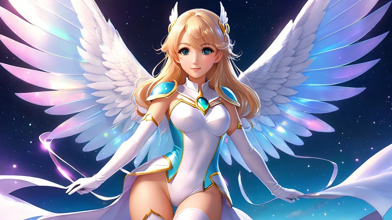 Celestial Figure with Wings in Starry Background