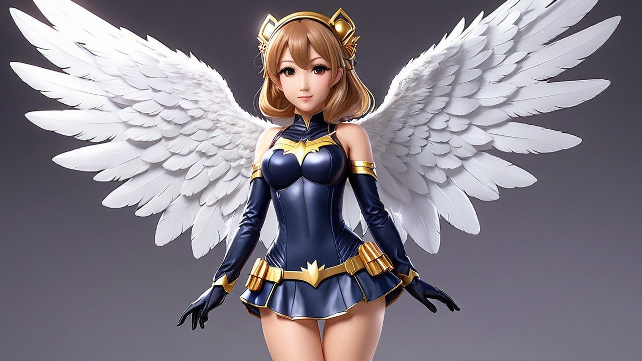 Anime Character with Feathered Wings and Navy Outfit