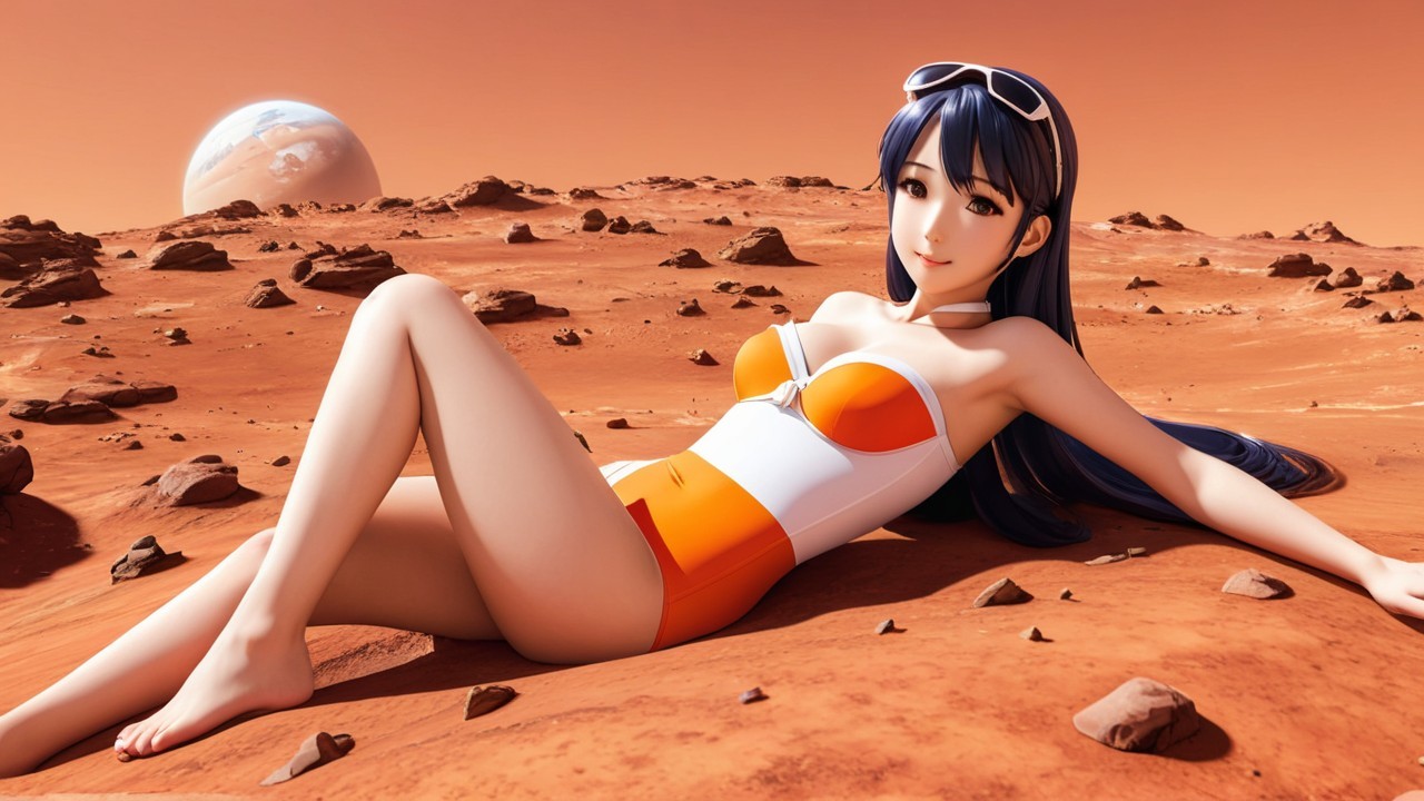 Anime Character Relaxing on Martian Landscape
