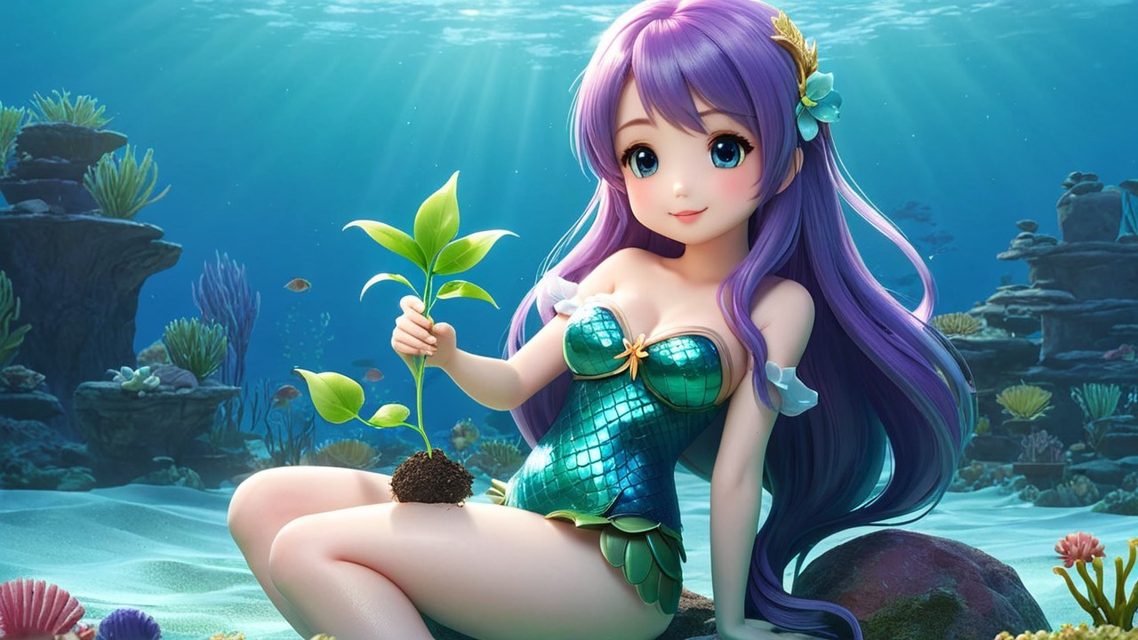 Vibrant Underwater Scene with Mermaid and Corals