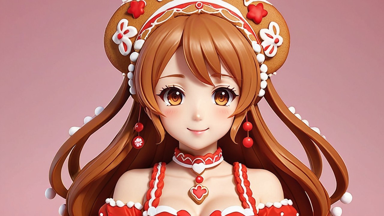 Cheerful anime character in cookie-themed attire