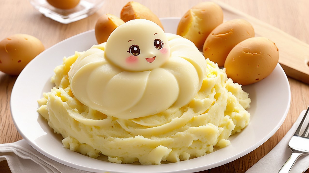 Whimsical Plate with Creamy Mashed Potatoes and Cloud