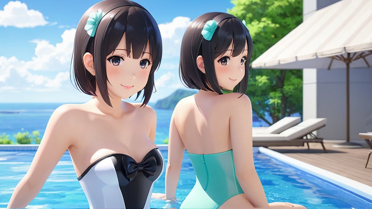 Animated Characters by Poolside on Sunny Day