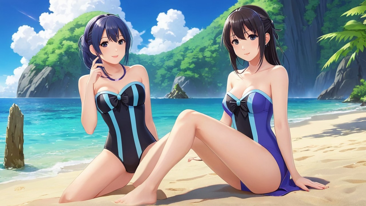 Animated Characters on Beach with Scenic Background