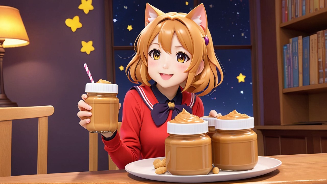 Anime Girl with Cat Ears and Creamy Spread Jars