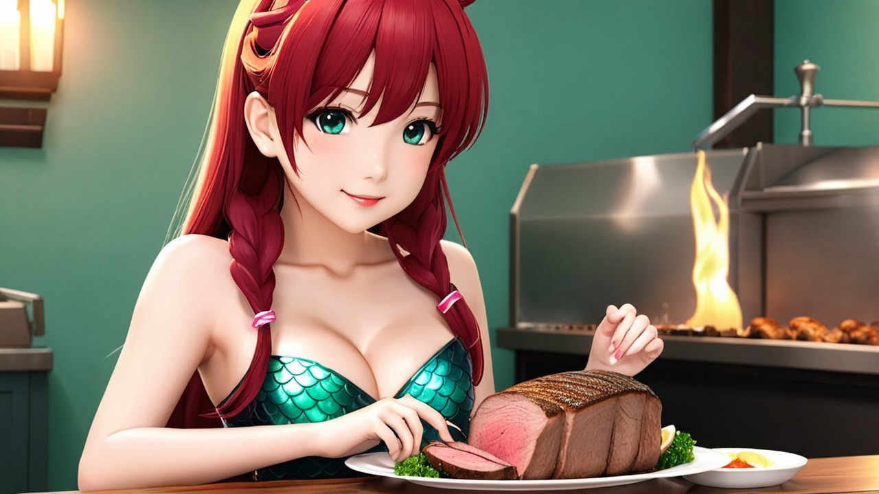Animated character with red hair in mermaid outfit
