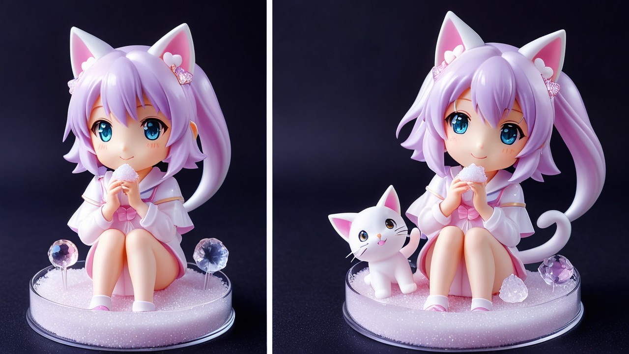 Anime-style character with lavender hair and cat ears