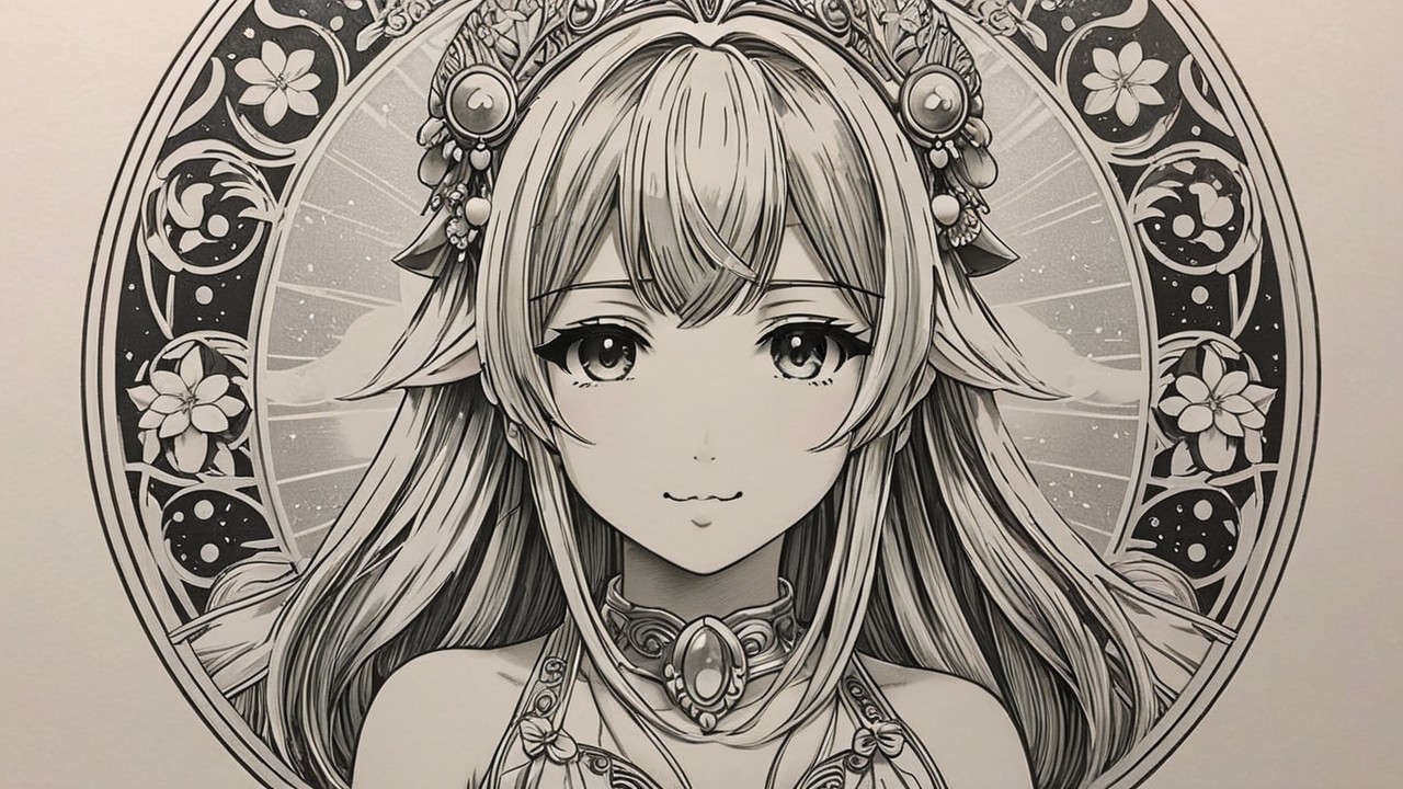 Illustration of a Serene Character with Floral Background