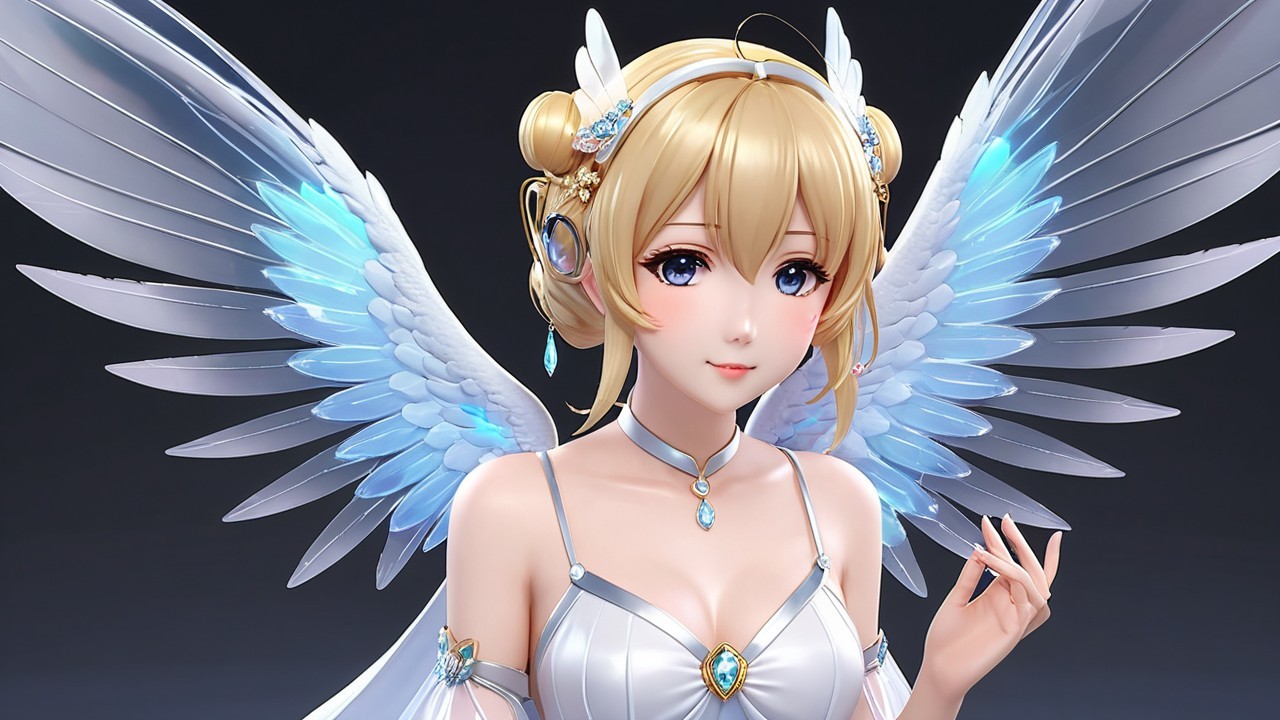 Anime-Inspired Character with Angelic Features and Wings