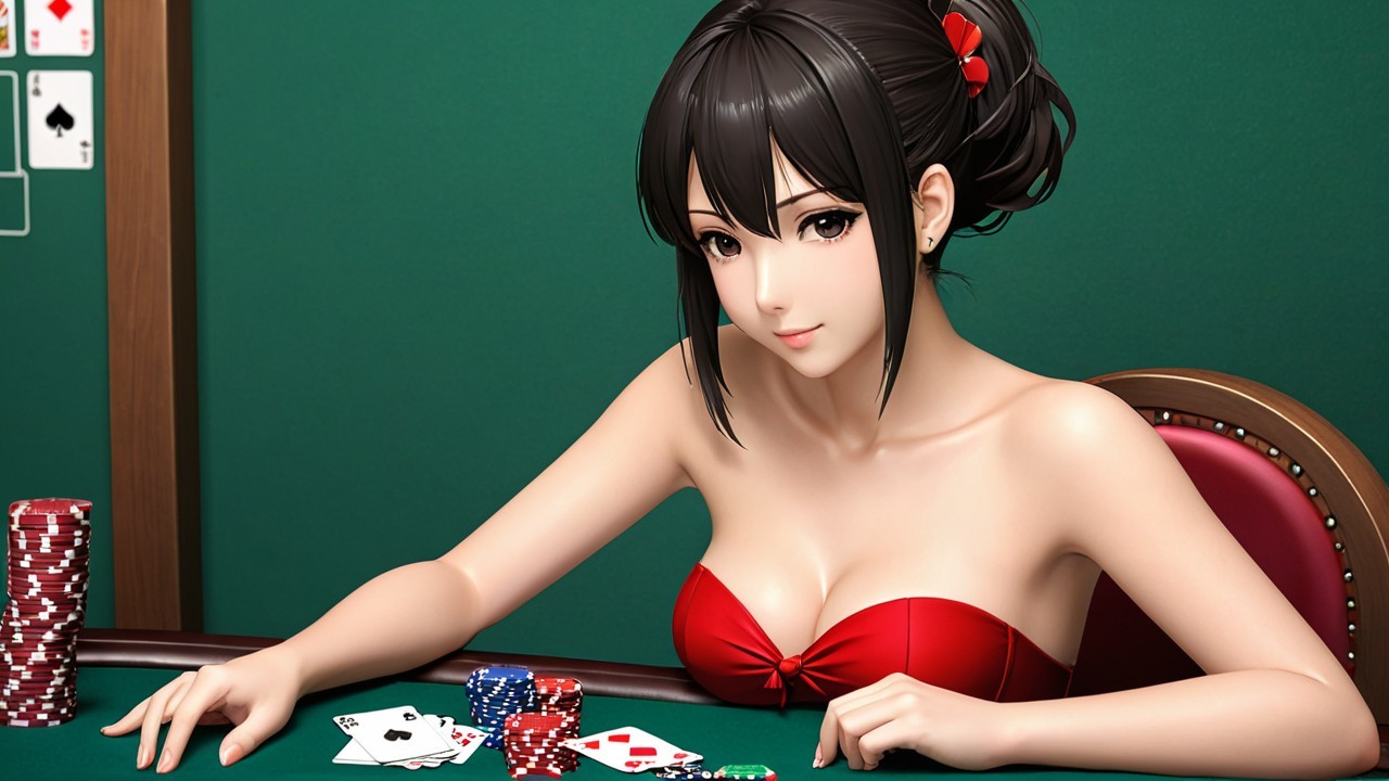 Anime Character at Poker Table with Colorful Chips