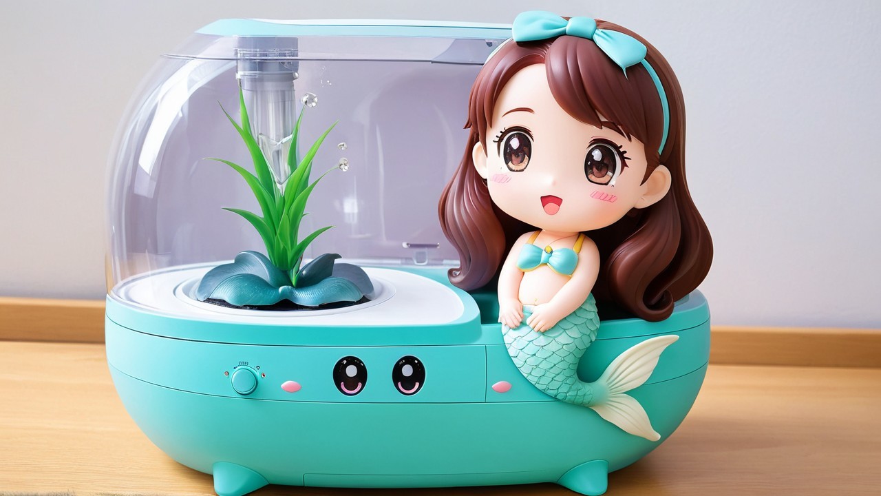 Whimsical Aquarium with Mermaid Figurine and Plants
