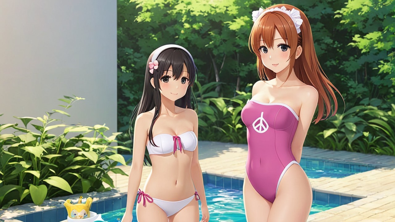 Animated Characters by Pool in Summer Setting