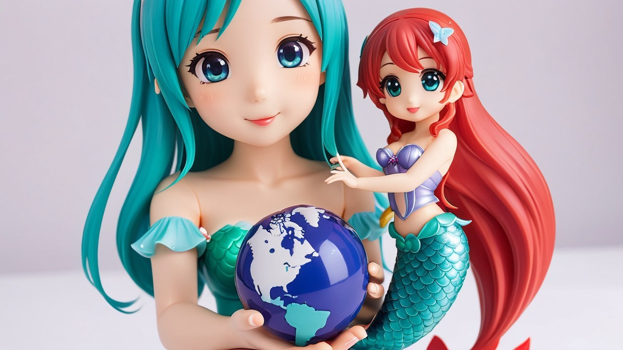 Colorful Mermaid Figurines with Earth Globe Display