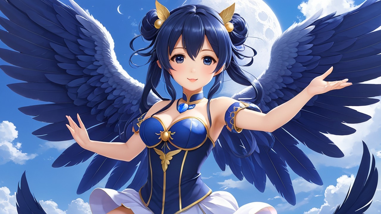 Fantasy Character with Dark Blue Hair and Wings