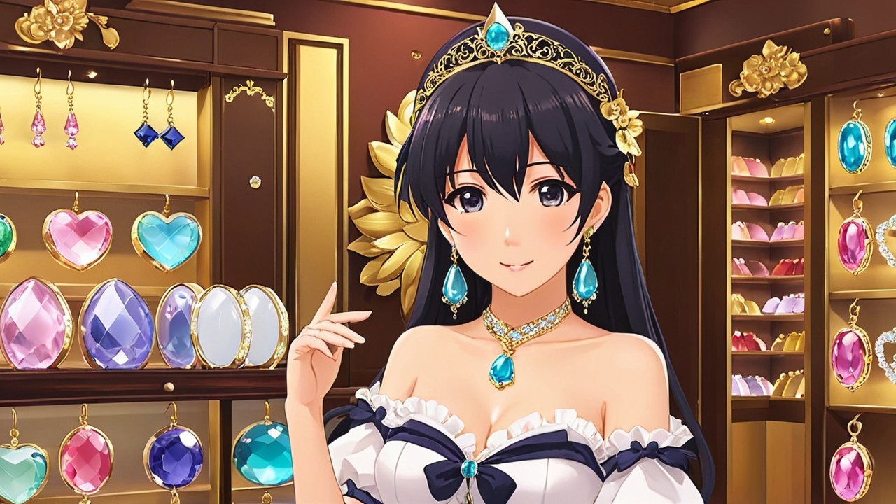 Elegant Animated Character in Jewelry Store Setting