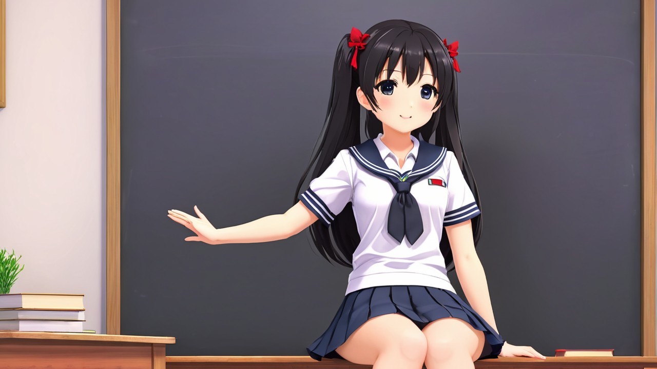 Vibrant Classroom Scene with Animated Girl and Books