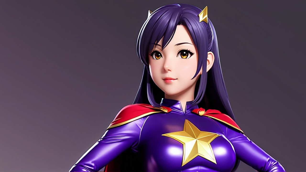 Confident Young Woman in Vibrant Superhero Outfit