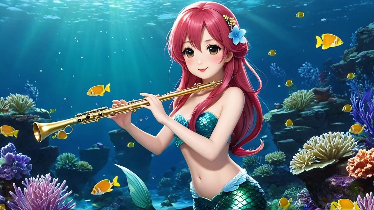 Vibrant Underwater Scene with Mermaid and Coral Reefs