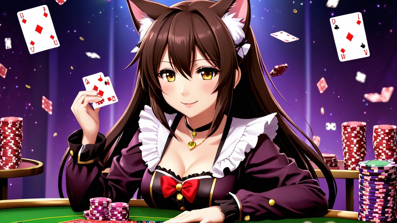 Anime Character with Cat Ears at Poker Table