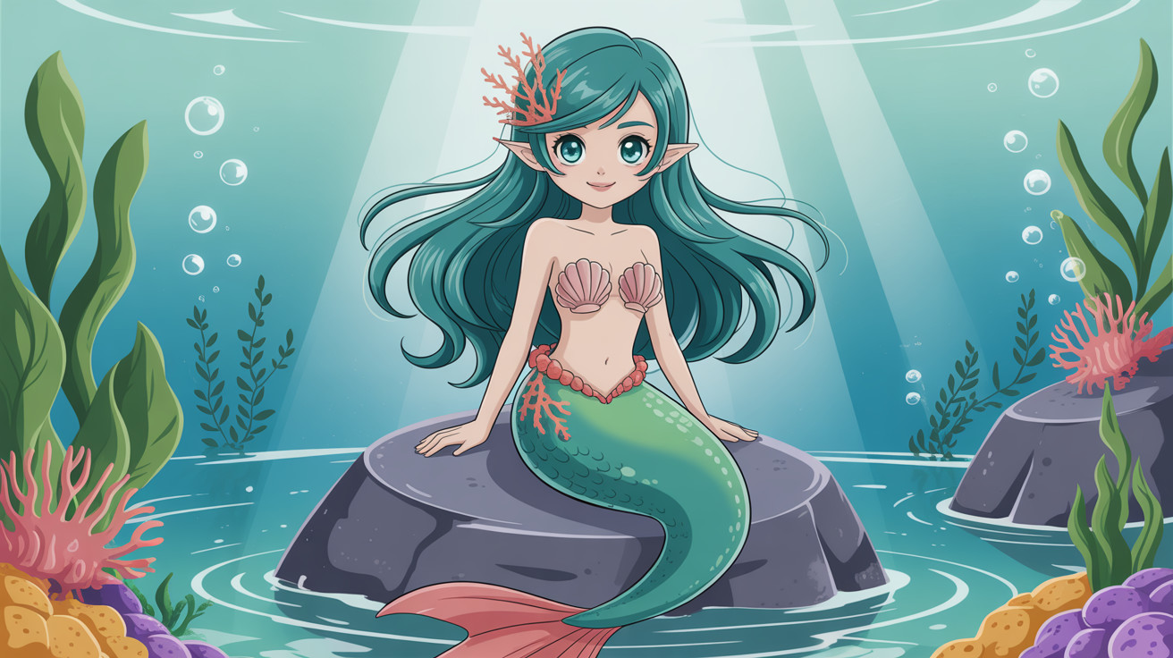 Cute Mermaid Illustration in Anime Style