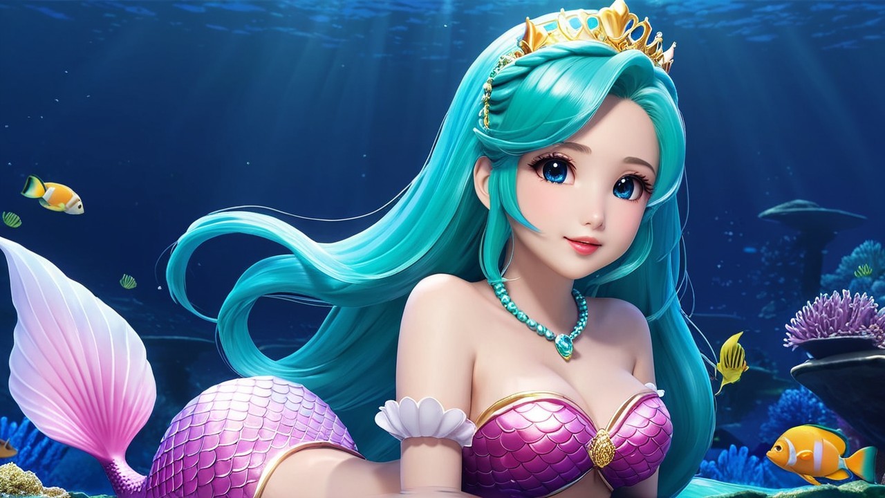 Vibrant Underwater Scene with a Mermaid and Coral