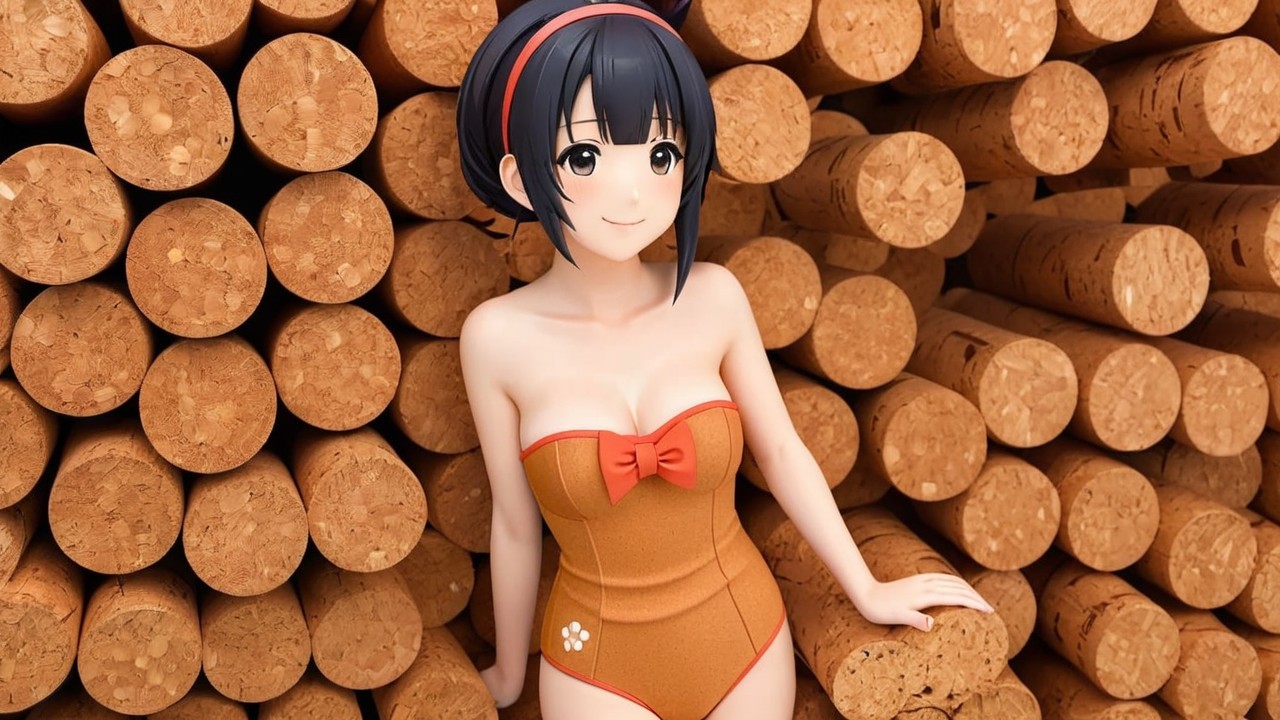 Character in Brown Swimsuit Posing by Wooden Logs
