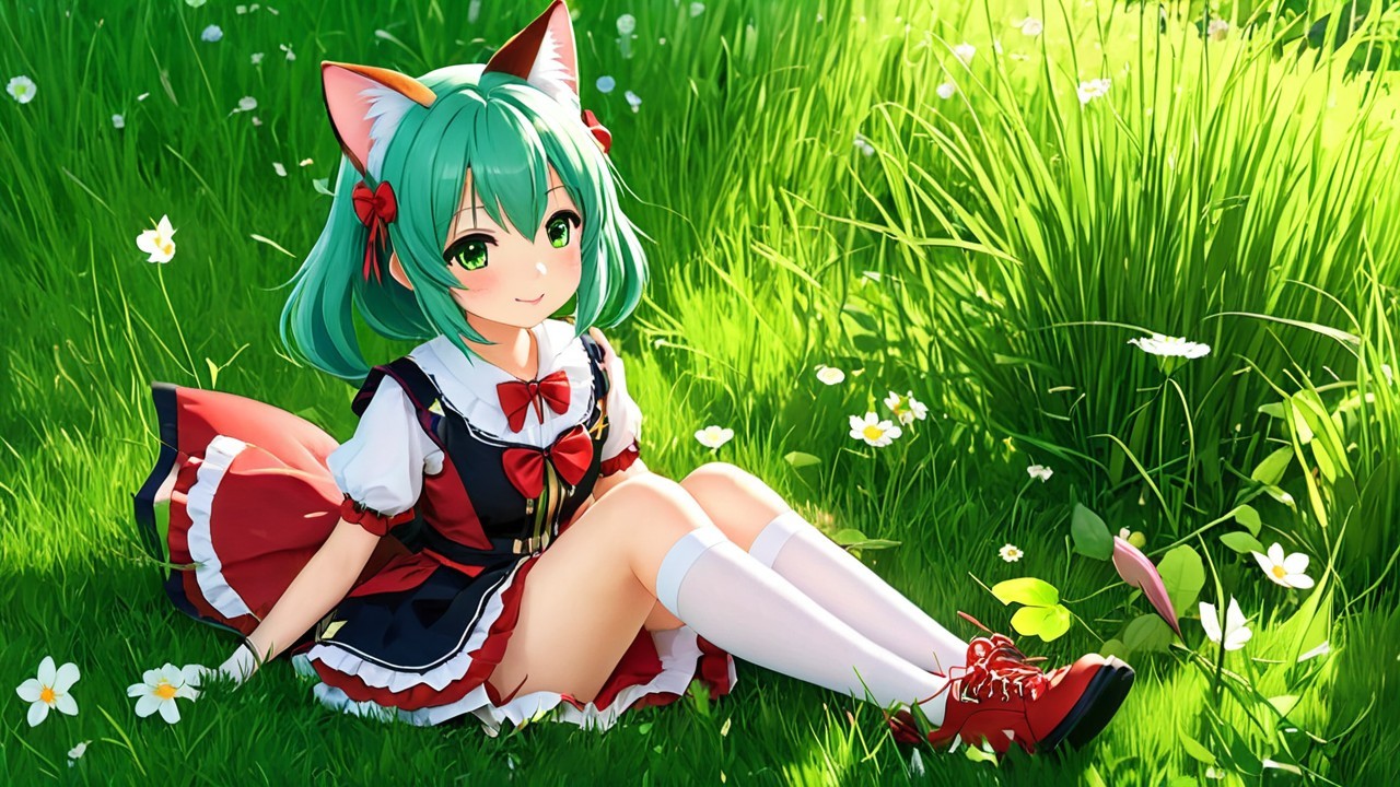 Cheerful Anime Character in Grassy Field with Daisies
