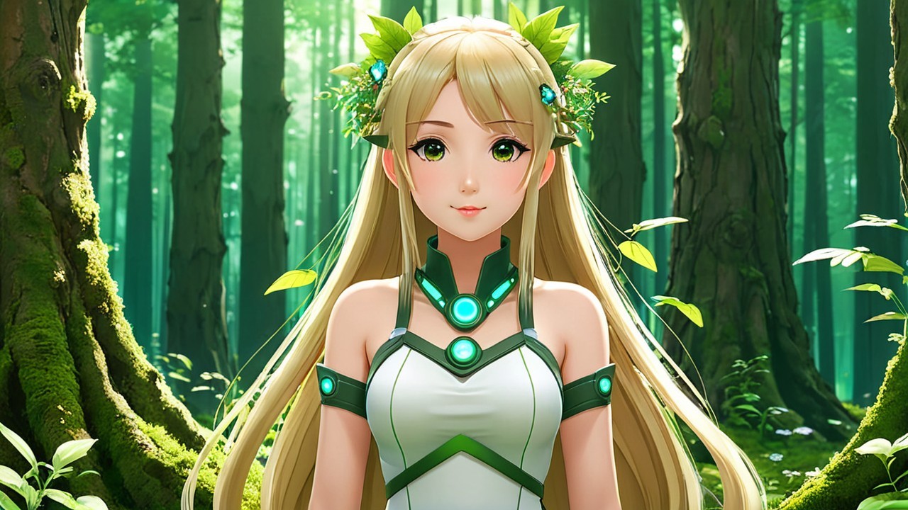 Serene Character in Lush Green Forest Setting