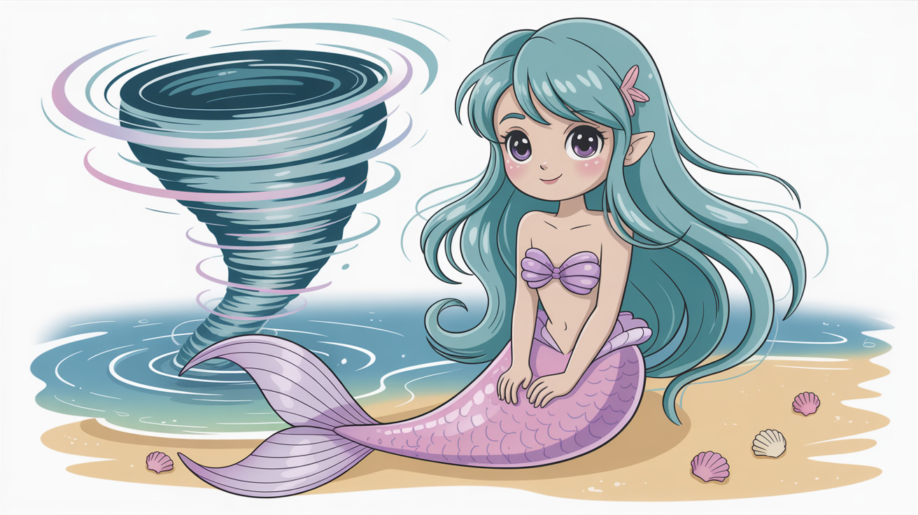 Whimsical Mermaid Illustration on Sandy Beach