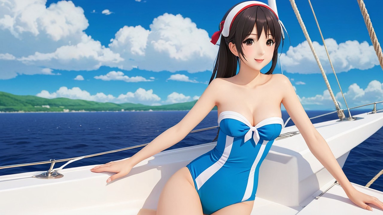 Cheerful Animated Character on Sailboat in Summer Scene