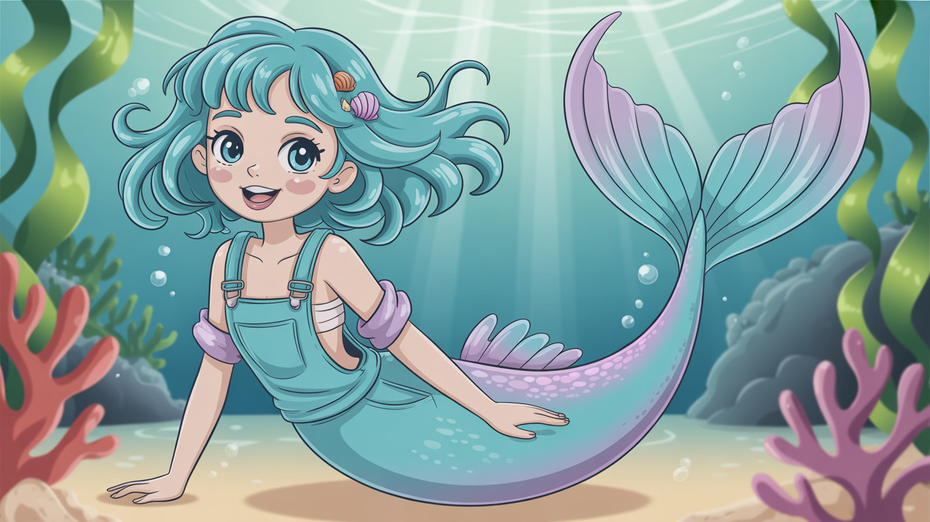 Colorful Anime Mermaid in Underwater Cartoon Scene