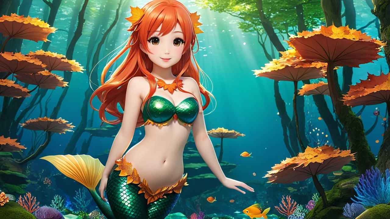 Vibrant Underwater Scene with Mermaid and Coral