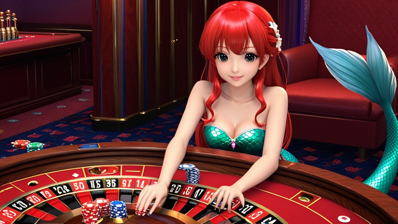 Mermaid at Roulette Table in Vibrant Casino Setting