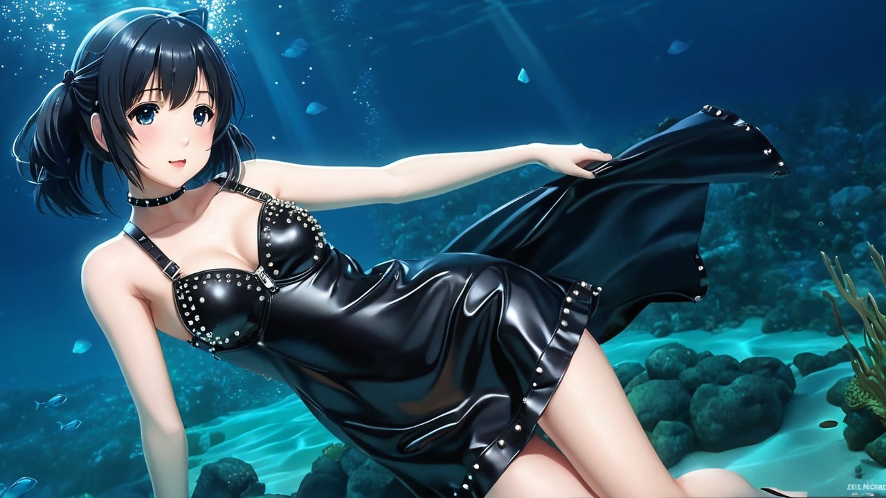 Stylized Underwater Scene with Young Woman and Fish