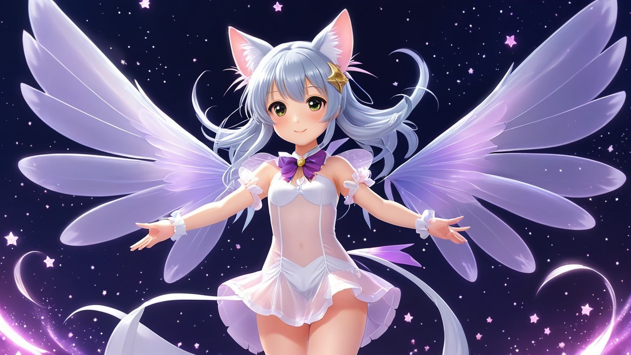 Whimsical Anime Character with Silver Hair and Wings
