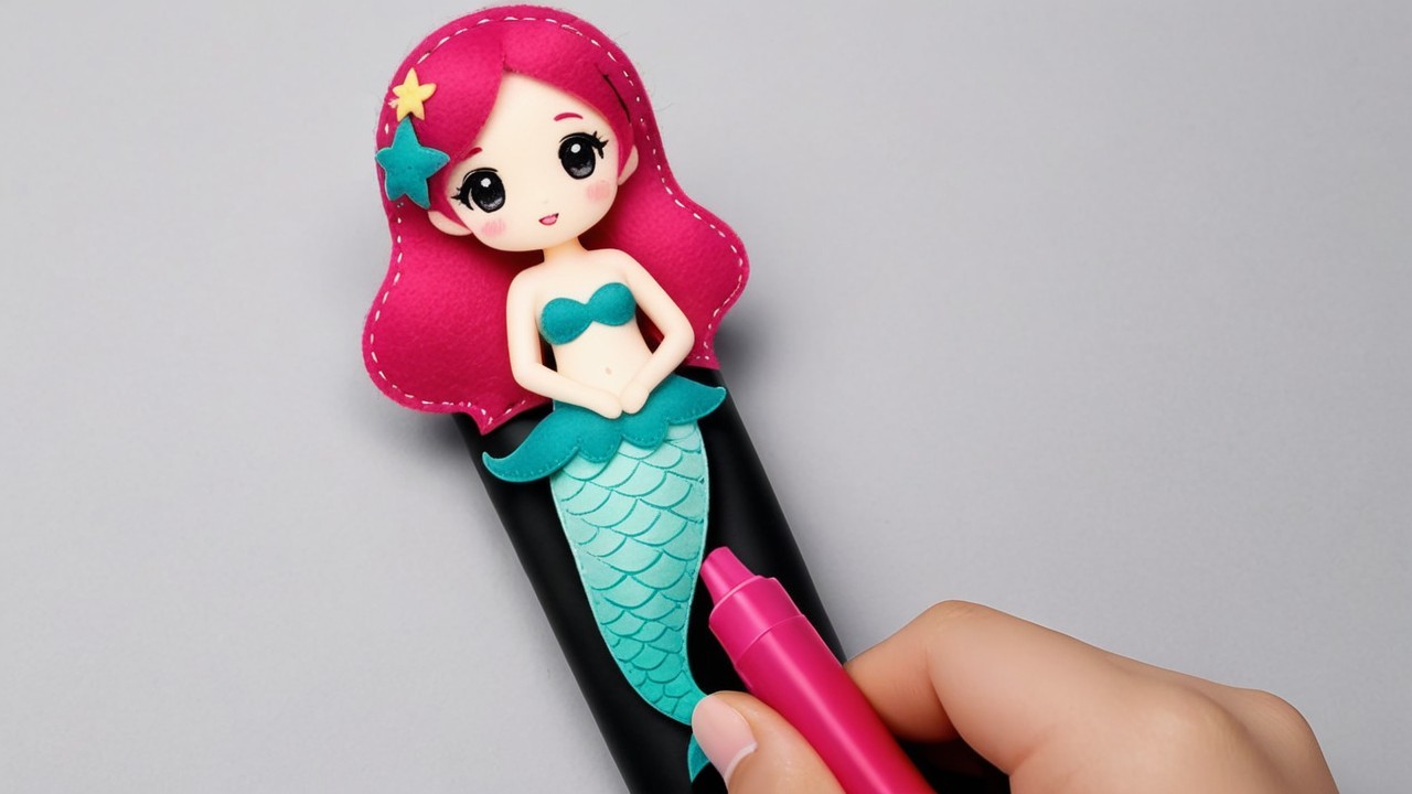 Colorful handcrafted mermaid doll with vibrant features