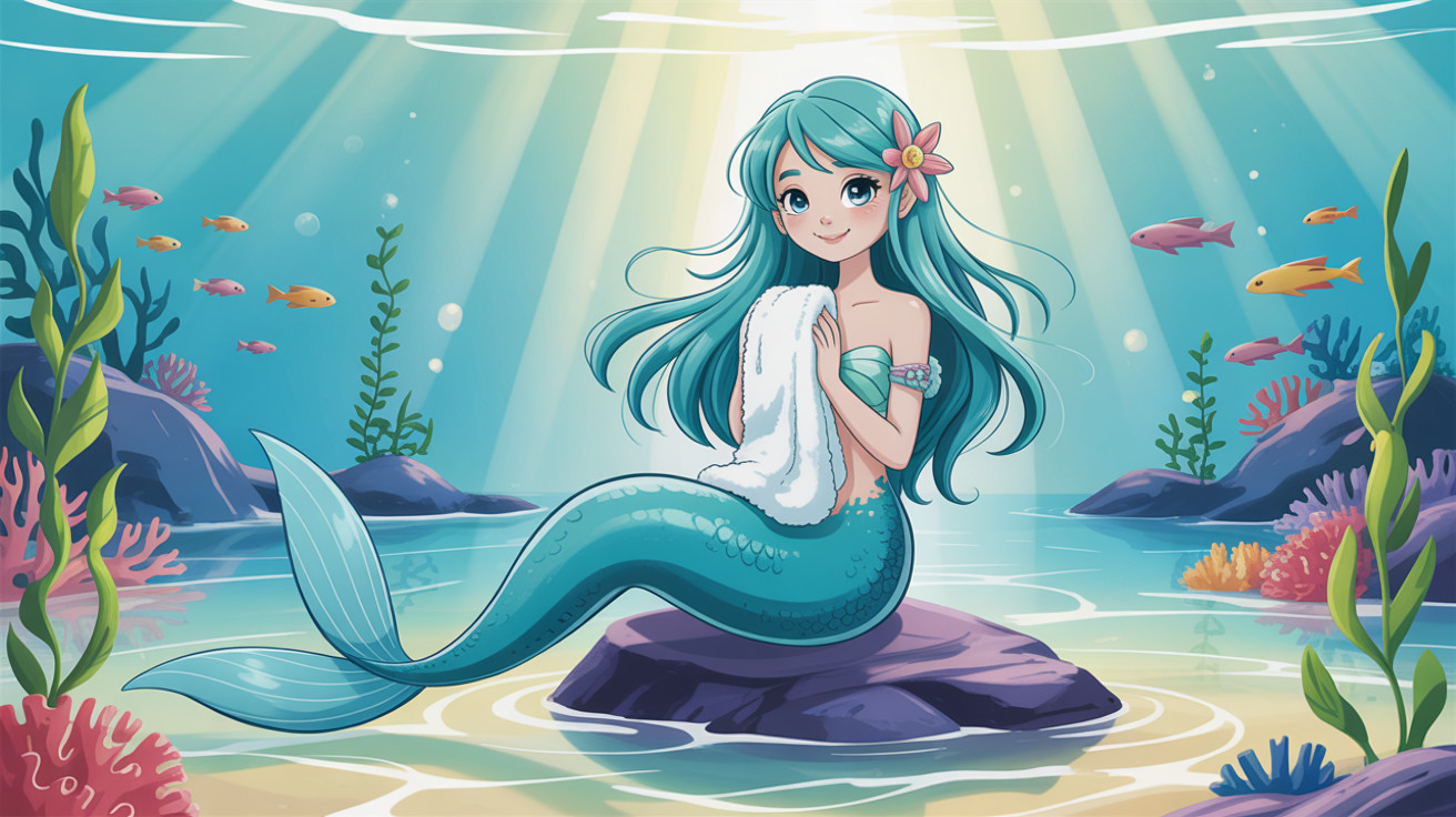 Charming anime mermaid in vibrant coral reef setting