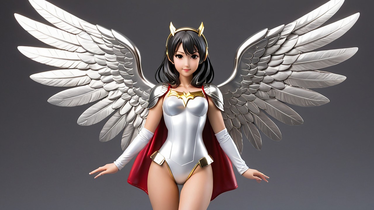 Female character with silver wings and red cape