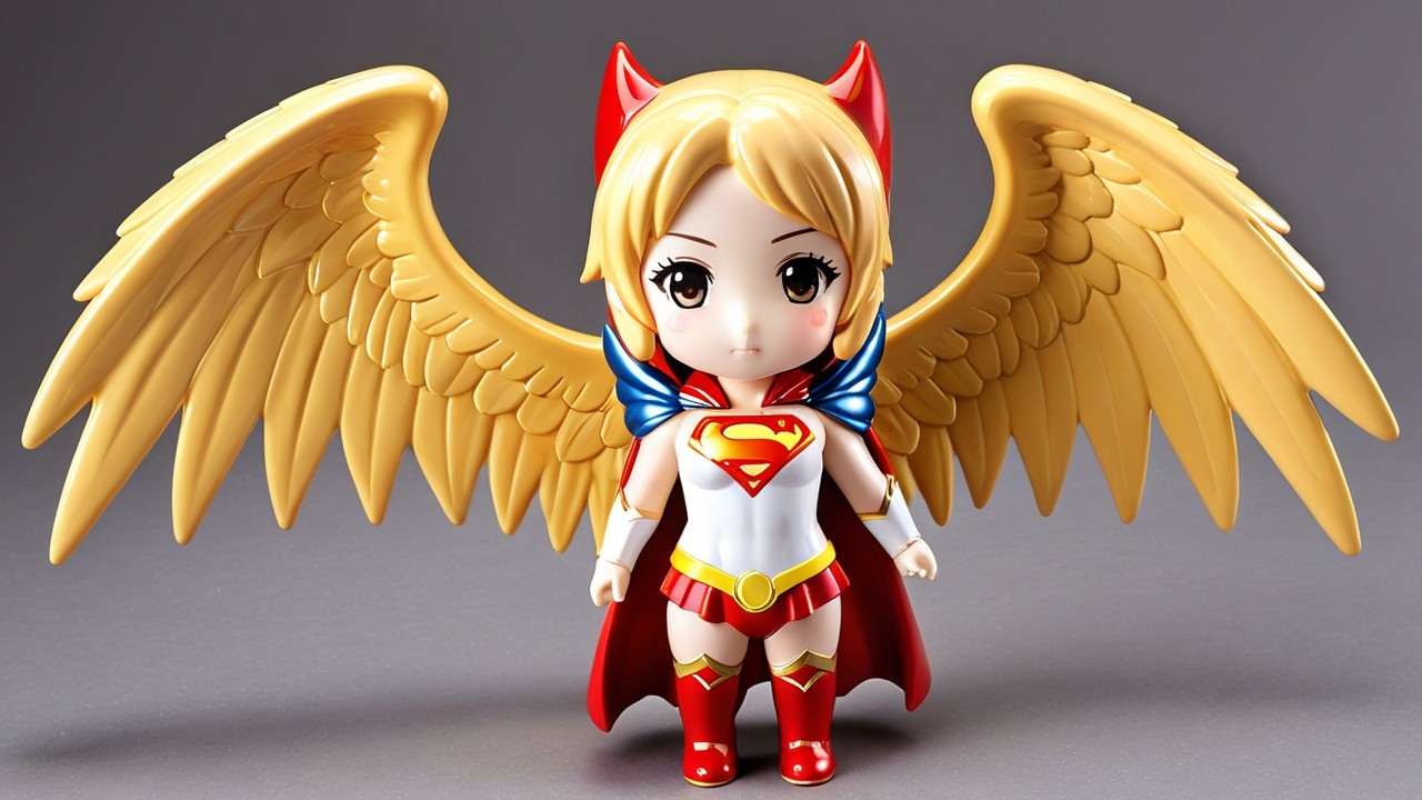 Stylized superheroine action figure with golden wings